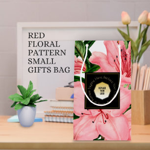 Red Floral Pattern Add Your Company Name & Logo Small Gift Bag