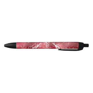 Red Floral Pattern Black Ink Pen