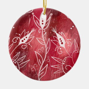 Red Floral Pattern Ceramic Ornament