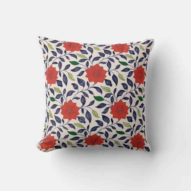 Red Floral Pattern Cushion (Front)