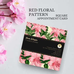 Red Floral Pattern Custom Name Business Logo Appointment Card
