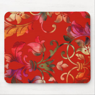 Red Floral Pattern Damask Mouse Pad