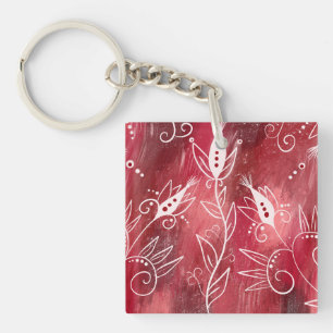 Red Floral Pattern Key Ring