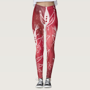 Red Floral Pattern Leggings