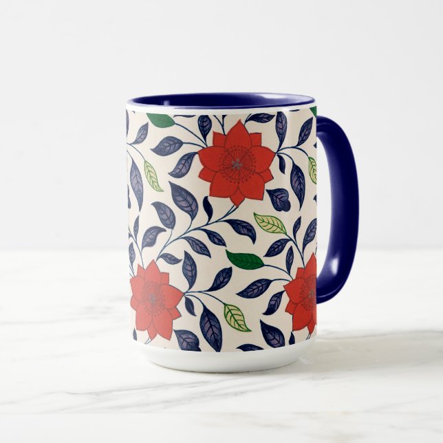 Red Floral Pattern Mug (Front Right)