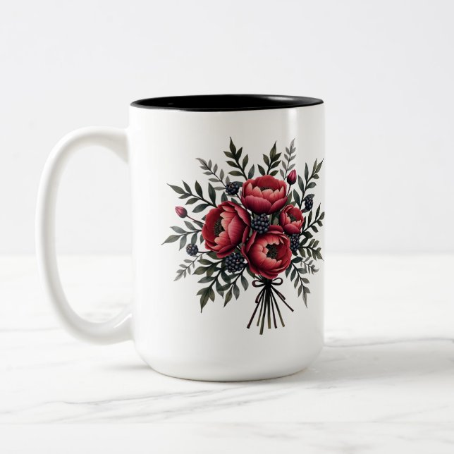 red floral pattern mug - text can be changed (Left)