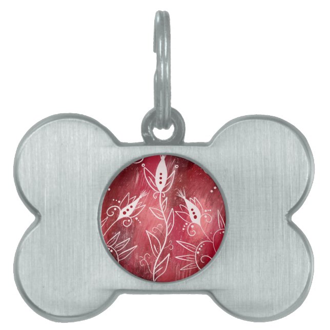 Red Floral Pattern Pet ID Tag (Front)