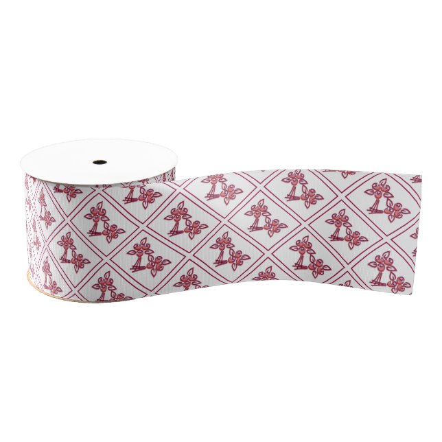 Red Floral Pattern Ribbon Grosgrain Ribbon (Spool)