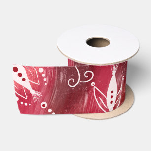 Red Floral Pattern Satin Ribbon