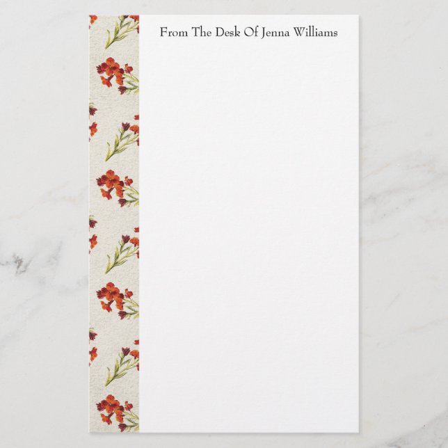 Red Floral Pattern Stationery (Front)
