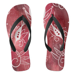 Red Floral Pattern Thongs