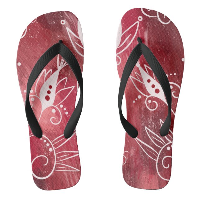 Red Floral Pattern Thongs (Footbed)