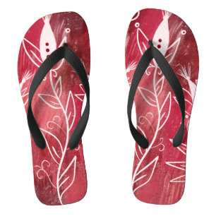 Red Floral Pattern Thongs