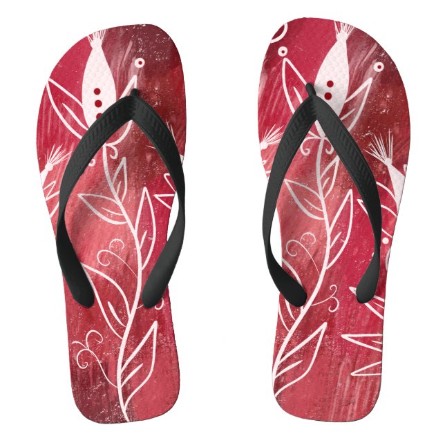 Red Floral Pattern Thongs (Footbed)
