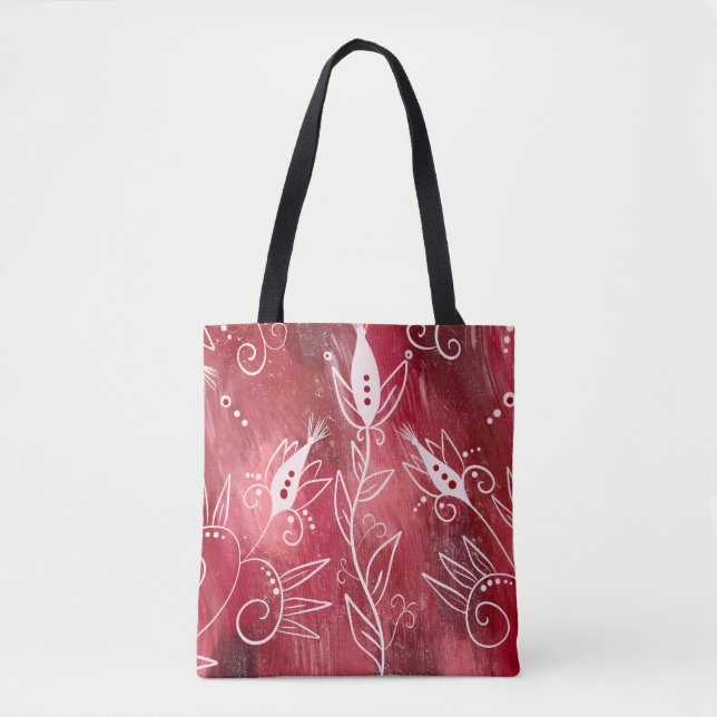 Red Floral Pattern Tote Bag (Front)