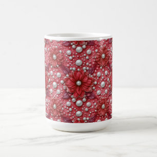 Red Floral Pattern With Pearl Accents Coffee Mug