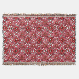 Red Floral Pattern With Pearl Accents Throw Blanket