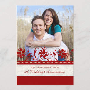 Red Floral Photo 5th Anniversary Invitation