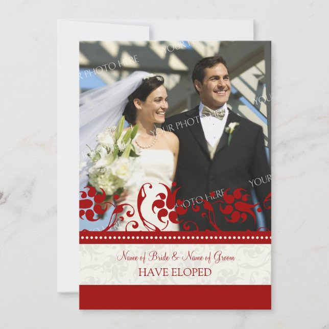 Red Floral Photo Elopement Announcement Cards (Front)