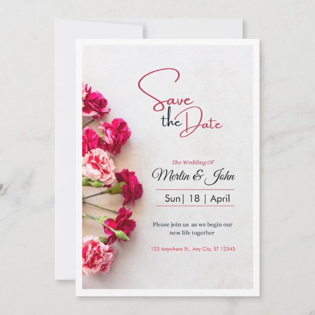 Red Floral Photo Wedding Save the Date Poster (Front)