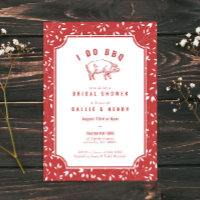 Red Floral Pig I DO BBQ Bridal Shower Invitation