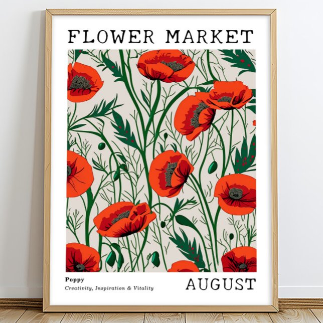 Red Floral Poppy August Birth Flower Market Poster (Creator Uploaded)