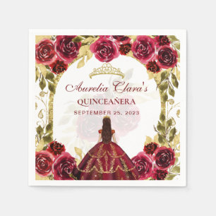 Red Floral Princess Gold Arch Quinceanera Napkin