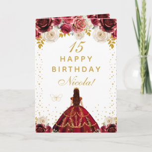 Red Floral Princess Happy Birthday Card