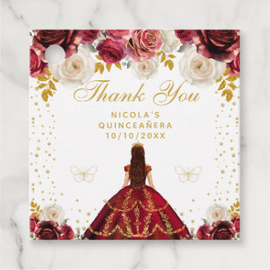 Red Floral Princess Quinceañera Favour Tags