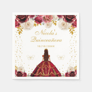 Red Floral Princess Quinceañera Napkin