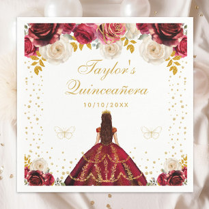 Red Floral Princess Quinceañera Napkin