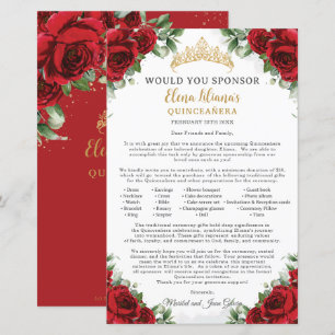 Red Floral Quinceañera 15 Sponsor Request Letter