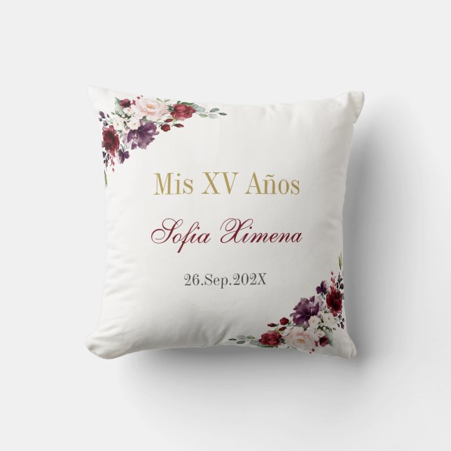 Red Floral Quinceañera Cushion (Front)