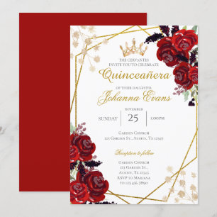 Red Floral Quinceanera Invitation