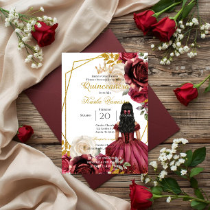 Red Floral Quinceanera Invitation