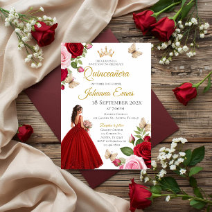 Red Floral Quinceanera Invitation