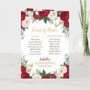 Red Floral Quinceanera Princess Padrinos Event Program