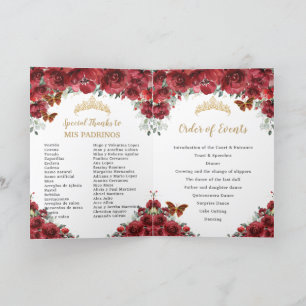 Red Floral Quinceanera Princess Padrinos Events  Program