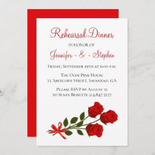 Red Floral Rehearsal Dinner Rose Flowers Wedding Invitation