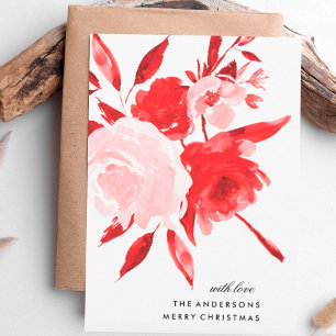 Red Floral Roses Christmas Holiday No Photo Card