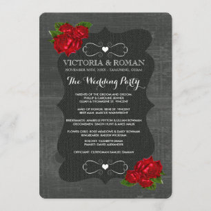 Red Floral Roses Wood Gothic Wedding Programs
