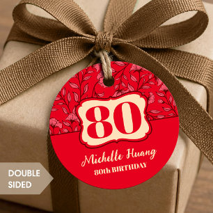 Red Floral Round Adult Birthday Favour Tags