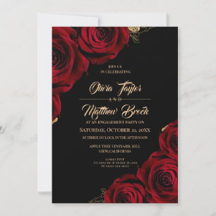 Red Floral Rustic Elegant Engagement Party   Invitation