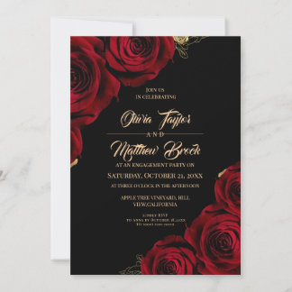 Red Floral Rustic Elegant Engagement Party   Invitation
