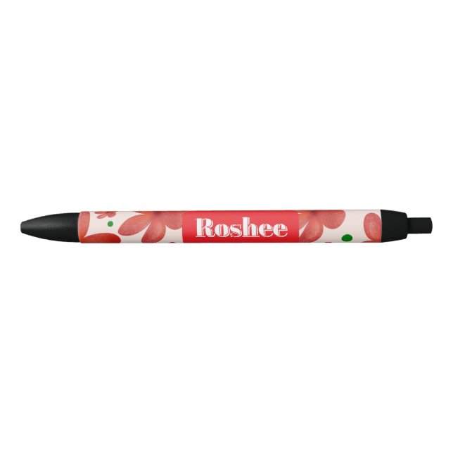 Red Floral Seamless Pattern Cute Retro Flower  Black Ink Pen (Front)