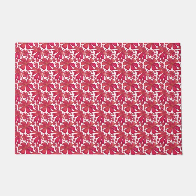 Red Floral Seamless Pattern, Elegant Flower Repeat Doormat (Front)