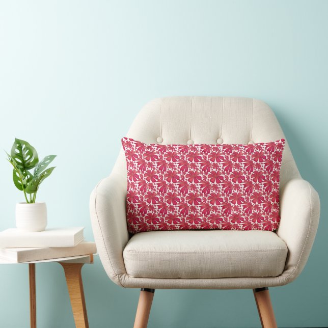 Red Floral Seamless Pattern, Elegant Flower Repeat Lumbar Cushion (Chair)