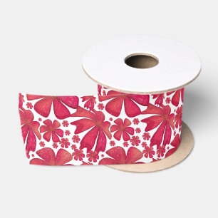 Red Floral Seamless Pattern, Elegant Flower Repeat Satin Ribbon