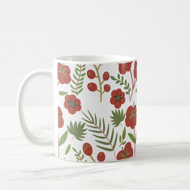 Red floral seamless pattern on white background coffee mug (Left)