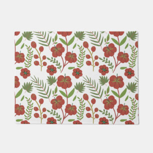 Red floral seamless pattern on white background doormat